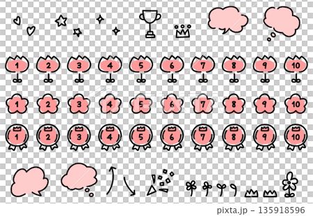 お花やメダルのかわいい春のランキング素材 135918596
