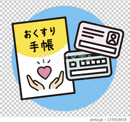 Icons of medicine notebook, My Number card, and patient card. 135918638