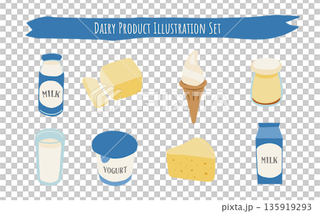 Illustration set of dairy products 135919293