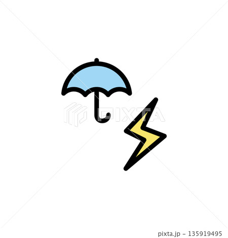 シンプルなカラー天気アイコン 雨 傘 雷 シンプルなカラー天気アイコン 雨 傘 雷 135919495