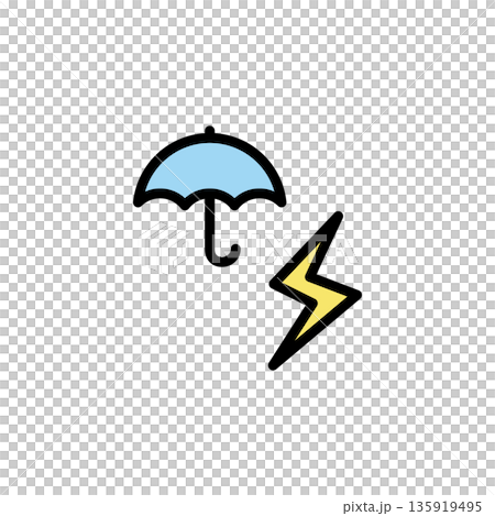 シンプルなカラー天気アイコン 雨 傘 雷 シンプルなカラー天気アイコン 雨 傘 雷 135919495