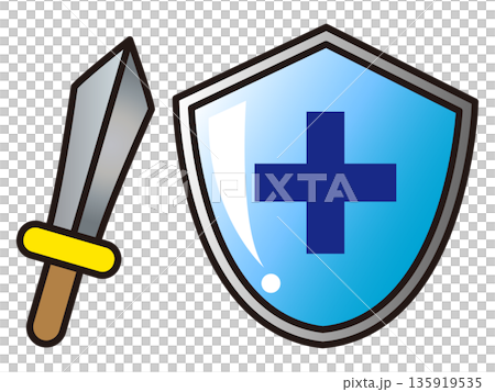 Sword and shield icon illustration material Sword and shield icon illustration material 135919535
