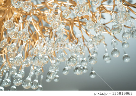 Elegant crystal chandelier details with soft focus. Luxury interior decor, refined lighting and sophisticated design background 135919965