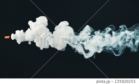 Graphic smoke on dark background. White graphic smoke. AI Generated. 135920253