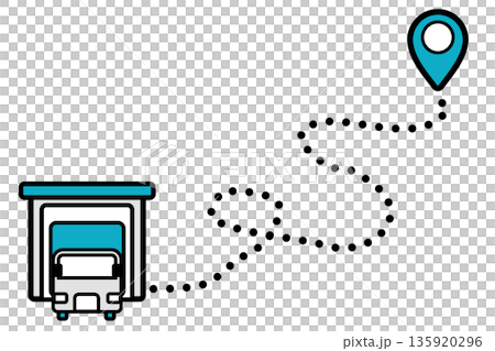 An illustration showing the route from the dispatch location to the destination An illustration showing the route from the dispatch location to the destination 135920296