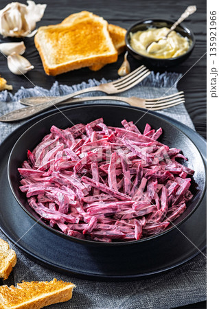 Beet salad with mayo and garlic in bowl Beet salad with mayo and garlic in bowl 135921966