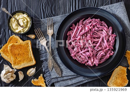 Beet salad with mayo and garlic in bowl Beet salad with mayo and garlic in bowl 135921969