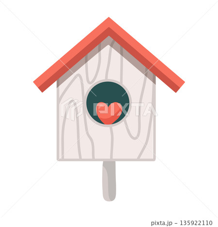 Cute cartoon illustration of a wooden birdhouse with heart. 135922110