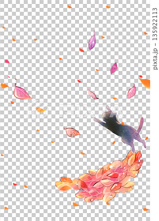 落ち葉にじゃれつく猫 135922113