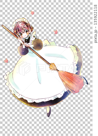 ほうきを持っているメイドさん 笑顔 ほうきを持っているメイドさん 笑顔 135922118