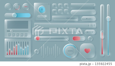 Glass ui glassmorphism with 3d transparent button and liquid box app. Realistic interface progress bar, dashboard panel ux and frosted futuristic style. Glossy hud, glass morphism phone 3 vector set Glass ui glassmorphism with 3d transparent button and liquid box app. Realistic interface progress bar, dashboard panel ux and frosted futuristic style. Glossy hud, glass morphism phone 3 vector set 135922455