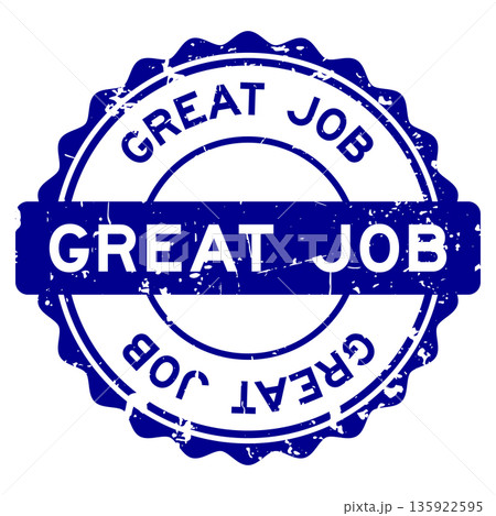 Grunge blue great job word round rubber seal stamp on white background 135922595