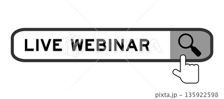 Search banner in word live webinar with hand over magnifier icon on white background 135922598
