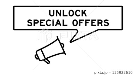 Megaphone icon with speech bubble in word unlocked special offers on white background Megaphone icon with speech bubble in word unlocked special offers on white background 135922610