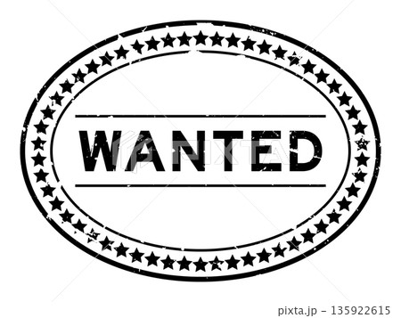 Grunge black wanted word oval rubber seal stamp on white background 135922615