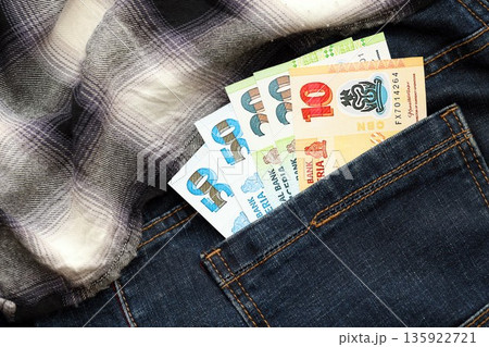 Nigerian naira money bills in denims pocket close up. The concept of fashion and wealth 135922721