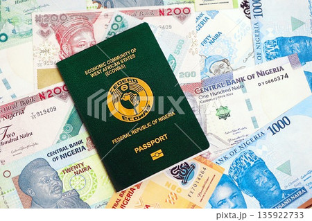 Nigerian naira currency money bills and passport close up. The concept of travel and vacation 135922733