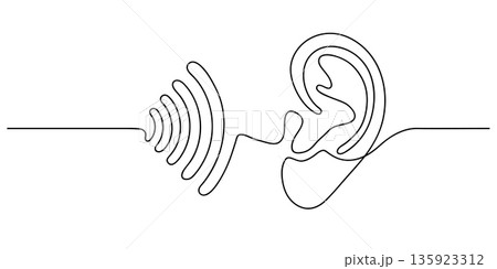 Human Ear with Sound Waves One Continuous Line Art Hearing Sense Listening Anatomy Vector Illustration 135923312