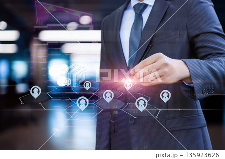 Businessman on digital net. 135923626