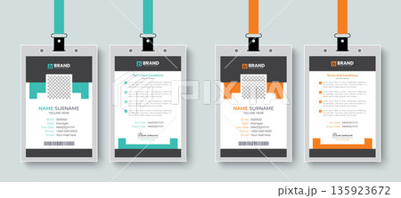 Multipurpose modern corporate office employee ID card or identity card design layout. Template design for a business company identity card design. Multipurpose modern corporate office employee ID card or identity card design layout. Template design for a business company identity card design. 135923672