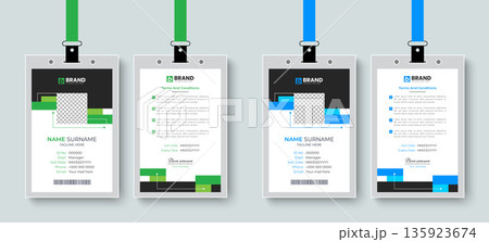 Modern creative and minimal corporate employee id card or identity card design layout. Template design for a business company identity card, id card design. Modern creative and minimal corporate employee id card or identity card design layout. Template design for a business company identity card, id card design. 135923674