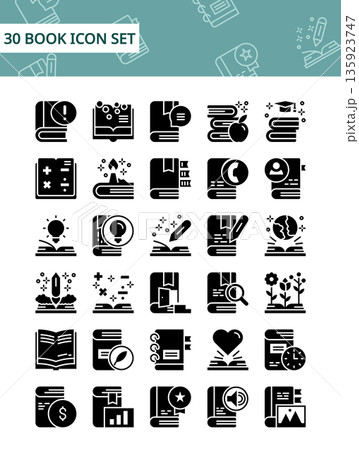 set of 30 book icon, solid glyph style icon set vector illustration set of 30 book icon, solid glyph style icon set vector illustration 135923747