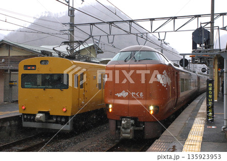 伯備線115系電車と特急やくも号(生山駅) 伯備線115系電車と特急やくも号(生山駅) 135923953
