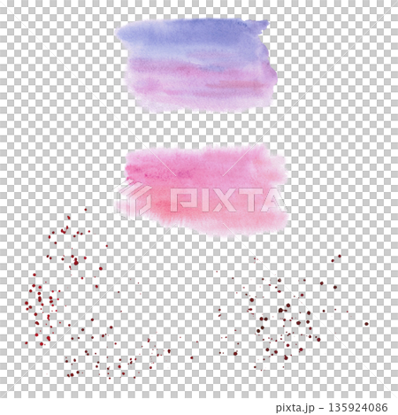 A set of lilac-pink watercolor stains and splashes. Isolated watercolor illustration in a la prima style for postcards, interiors, spring holidays, packaging, and poster printing. A set of lilac-pink watercolor stains and splashes. Isolated watercolor illustration in a la prima style for postcards, interiors, spring holidays, packaging, and poster printing. 135924086