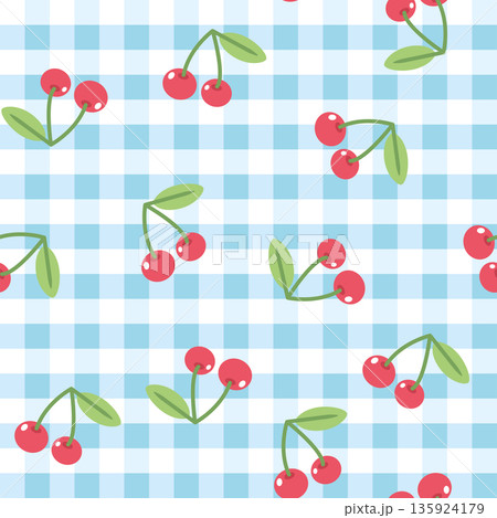 Blue checkered background with cherries 135924179