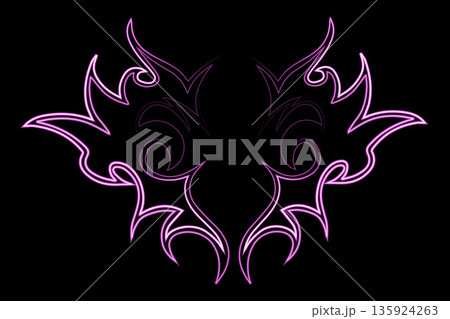 Vector isolated illustration cybersigilism, neo tribal gothic style tattoo with neon effect Vector isolated illustration cybersigilism, neo tribal gothic style tattoo with neon effect 135924263