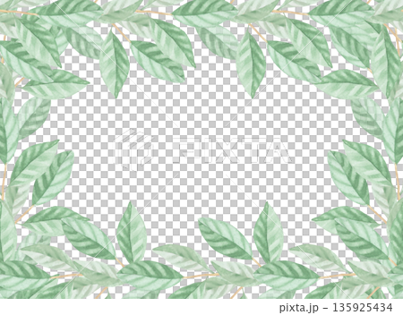 Restangular frame of the leaves. Handmade watercolor illustration. For packaging design, cards, cover, wallpaper, prints, product labels and fabric. 135925434