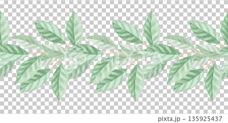 Seamless border of the leaves. Handmade watercolor illustration. For packaging design, cards, cover, wallpaper, prints, product labels and fabric. 135925437
