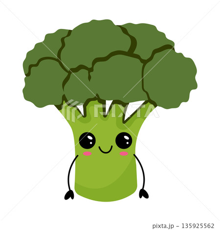 Cute Kawaii Broccoli Vegetable Character Smiling 135925562