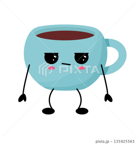 Cute Kawaii Coffee Cup Character With Sleepy Mood 135925563