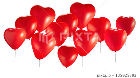 Red heart shape balloons composition isolated on white 135925592