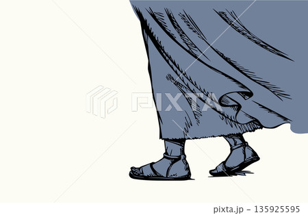 Vector drawing. A feet walking on the ground 135925595