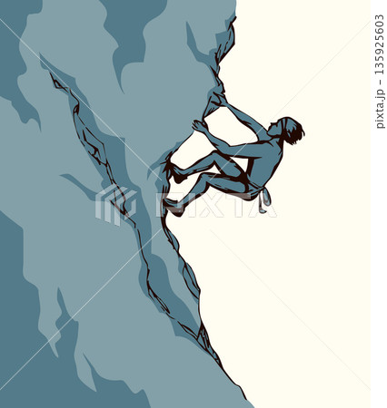 Vector illustration of a rock climber climbing a mountain. 135925603