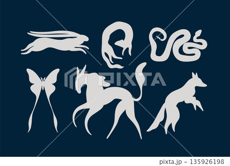 Animals set in modern art style blue Animals set in modern art style blue 135926198
