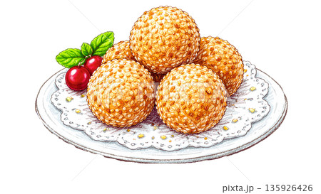 中華スイーツごま団子のイラスト 135926426
