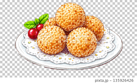 中華スイーツごま団子のイラスト 135926426