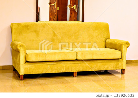 Yellow Upholstered Sofa with Rolled Arms Yellow Upholstered Sofa with Rolled Arms 135926532