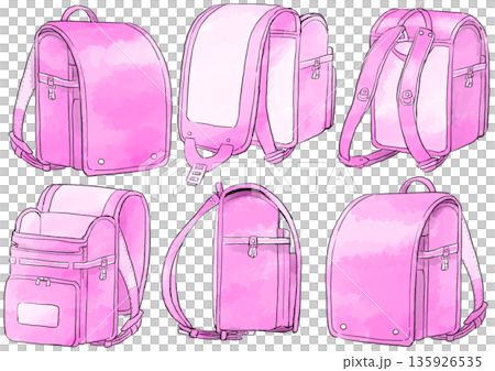 粉紅色書包插畫，手繪水彩風格 135926535