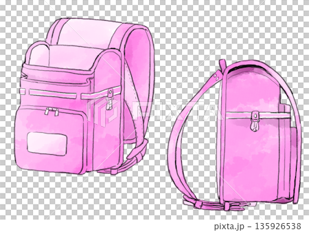 ピンクのランドセルのイラスト 手描き 水彩風 ピンクのランドセルのイラスト 手描き 水彩風 135926538