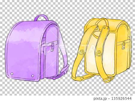 紫色和黃色書包插圖，手繪水彩風格 135926544