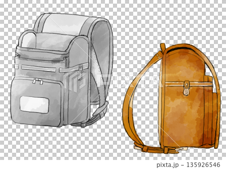 灰色和駝色書包插圖，手繪水彩風格 135926546