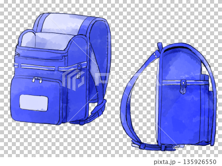 藍色書包插畫,手繪水彩風格 藍色書包插畫,手繪水彩風格 135926550