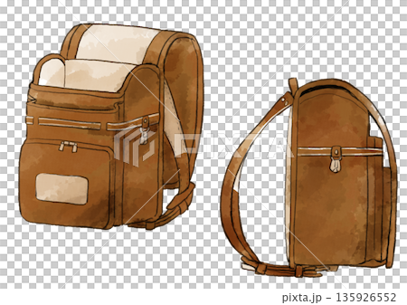 茶色いランドセルのイラスト　手描き　水彩風 135926552