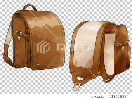 Brown school bag illustration, hand-drawn, watercolor style 135926554
