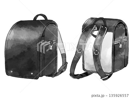 黒いランドセルのイラスト　手描き　水彩風 135926557
