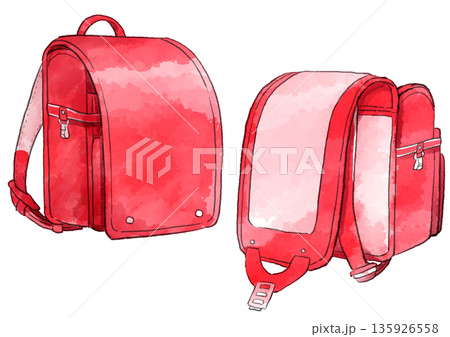 赤いランドセルのイラスト　手描き　水彩風 135926558
